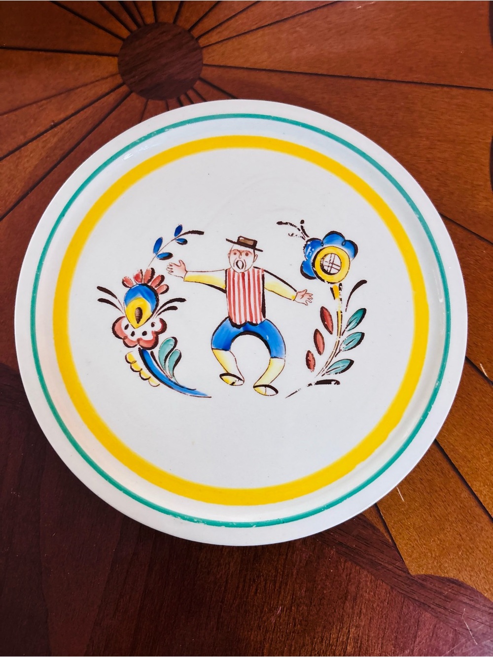 Vintage Hand-Painted Decorative Ceramic Plate with Folk Motif